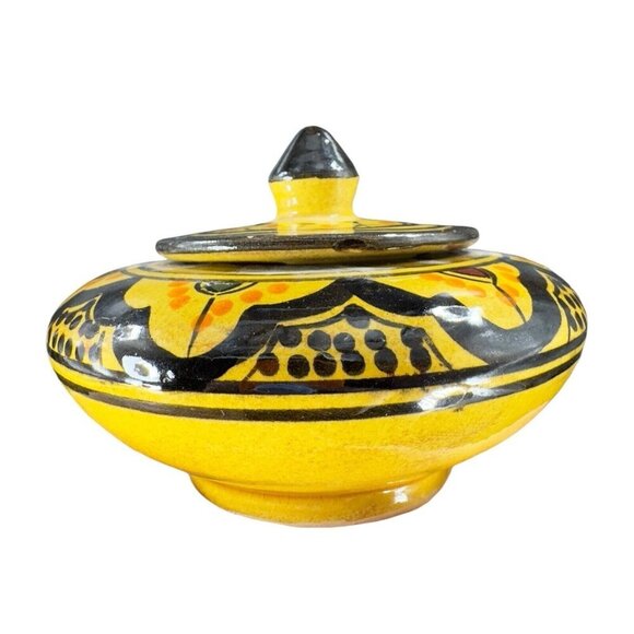 Vintage Earthenware Pottery Trinket Dish W Lid Sugar Bowl Signed Safi Hand Glaze - Picture 3 of 14